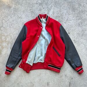 Vintage 70’s 80’s Stevens’ Sport Shop Genuine Leather Wool Varsity Jacket